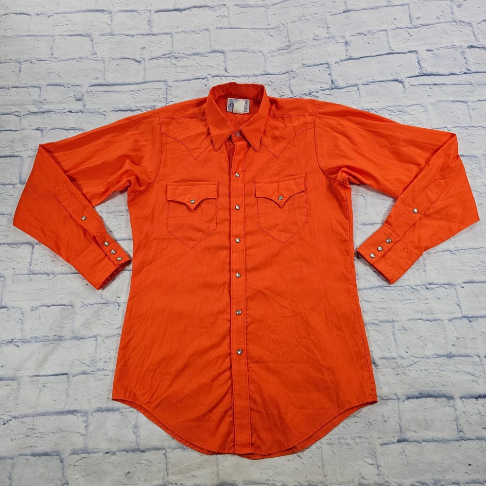 Rockmount Ranch Wear Western Shirt MENS 15.5 M Orange Pearl Snap Custom Fit USA